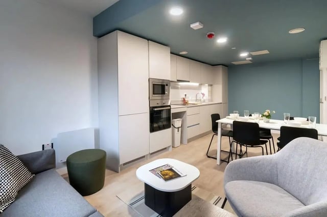 Kitchen dining and living area at Bradbury Place in Belfast Student Accommodation