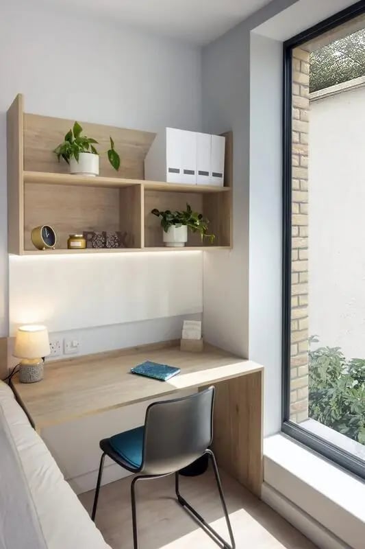 Desk with plants and chair study area at Stoneybatter Place in Dublin Student Accommodation