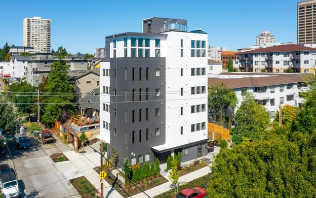 Modern building with numerous windows exterior at Ace Apartments in Seattle Student Accommodation