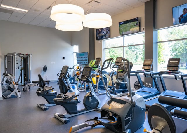 Cardio machines elliptical bikes treadmills weights gym at The Landing in West Lafayette Student Accommodation