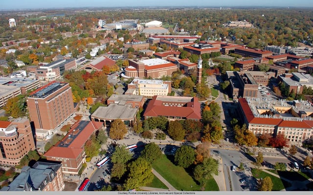Campus buildings with autumn foliage exterior at The Landing in West Lafayette Student Accommodation