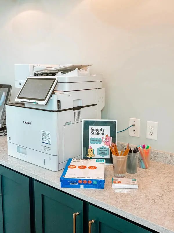 Printer paper pens and supplies station Study Area at Arlington Cottages and Townhomes in Baton Rouge Student Accommodation