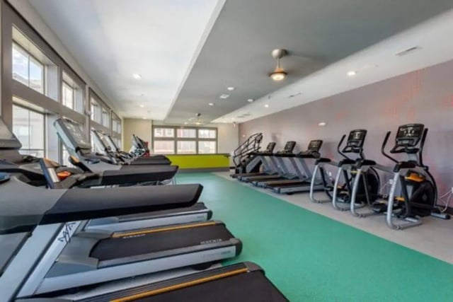 Treadmills and ellipticals in a fitness facility gym at Brexx at Blacksburg in Blacksburg Student Accommodation