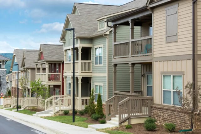 Apartment buildings with balconies and siding exterior at Brexx at Blacksburg in Blacksburg Student Accommodation