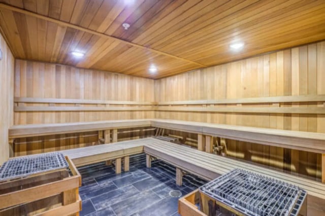 Wooden sauna benches and heaters sauna at Brexx at Louisville in Louisville Student Accommodation