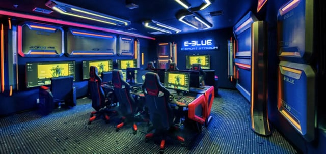 Gaming chairs monitors and desks in stadium at Canvas in Tempe Student Accommodation