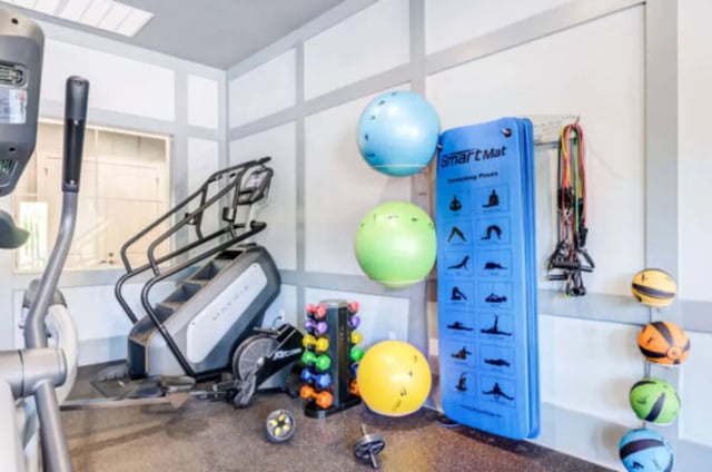Exercise equipment weights balls and mat Gym at Brexx at State College in State College Student Accommodation