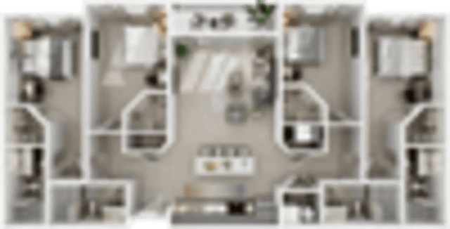 Floor plan with beds living area kitchen exterior at The Flight at Dayton in Dayton Student Accommodation