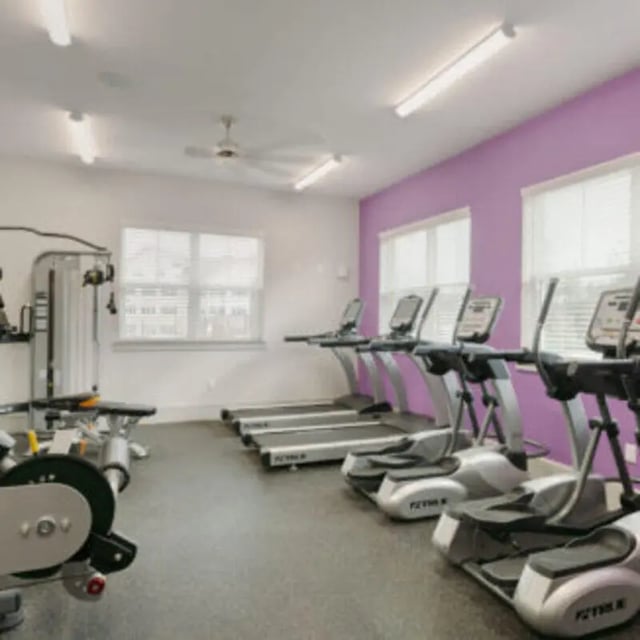 Treadmills ellipticals weight machine gym area at Bellamy Florence in Florence Student Accommodation