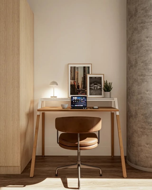 Desk with tablet and chair study area at 626 on the Park in Chicago Student Accommodation