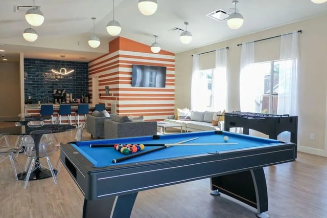 Pool table foosball living room area at Clemson Edge in Clemson Student Accommodation