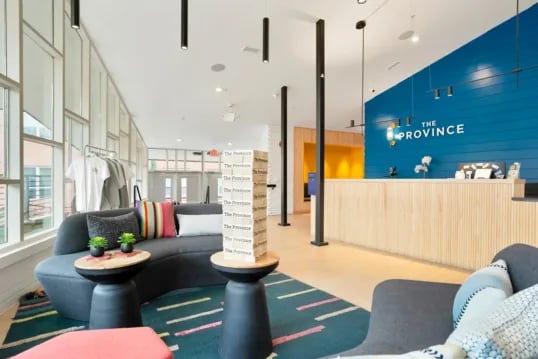 Reception desk with seating area living room at The Province Boulder in Boulder Student Accommodation
