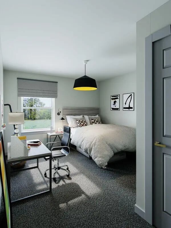 Bed desk chair and window bedroom at 698 Prospect in Pembroke Student Accommodation