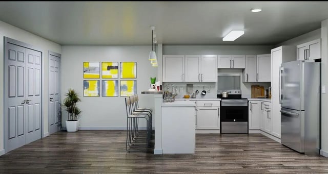 Modern kitchen with island bar and appliances kitchen at 698 Prospect in Pembroke Student Accommodation