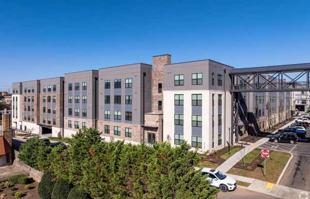 Modern apartment buildings with sky bridge exterior at The Davy in Knoxville Student Accommodation