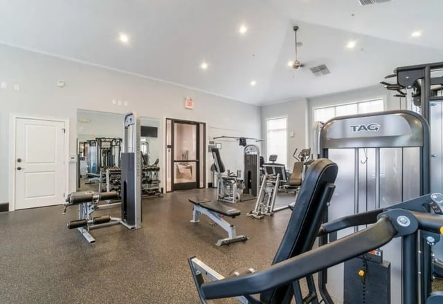Fitness equipment weights and machines gym at The Province Greensboro in Greensboro Student Accommodation