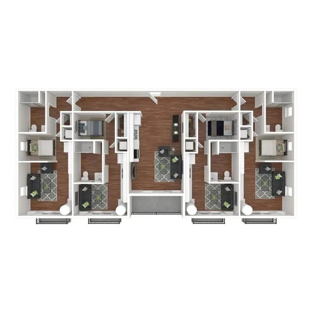 Floor plan with multiple bedrooms bathrooms living areas. at The Q'ube in Springfield Student Accommodation