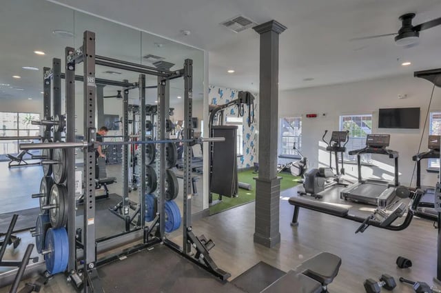 Weight racks treadmills ellipticals gym area at Cobalt Row in Murfreesboro Student Accommodation