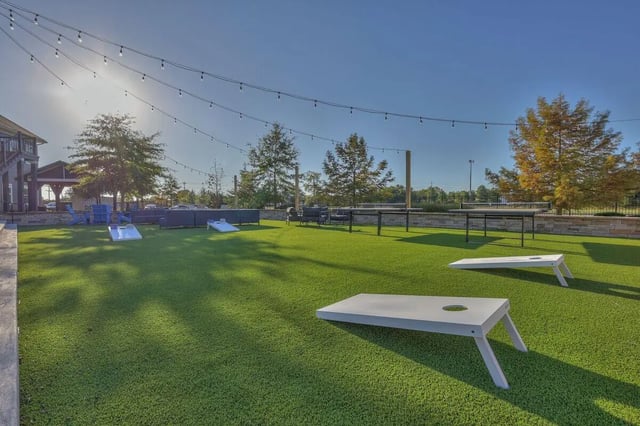 Cornhole games and seating exterior at Cobalt Row in Murfreesboro Student Accommodation