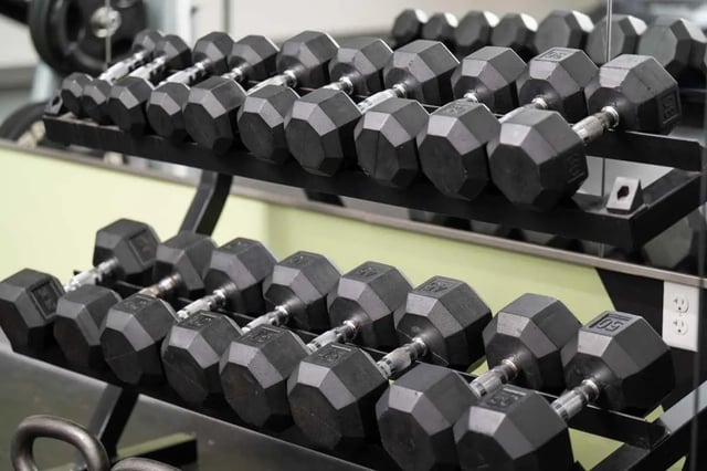 Dumbbells on racks gym equipment Image at The Gathering in Salisbury Student Accommodation