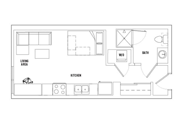Sofa table kitchen and bath Floor plan at The James in Richmond Student Accommodation