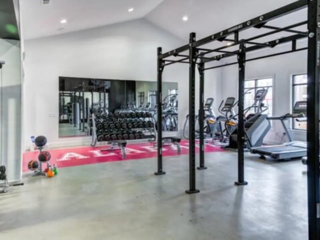 Dumbbells treadmills ellipticals weight rack gym at East Edge in Tuscaloosa Student Accommodation