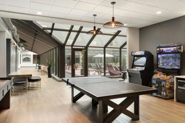 Ping pong table arcade games lounge area at The Quad On Delaware in Minneapolis Student Accommodation