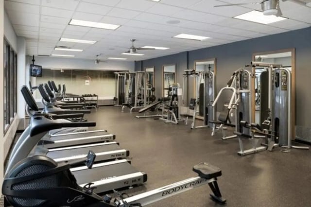Treadmills rowing machine weight machines gym at The Quad On Delaware in Minneapolis Student Accommodation
