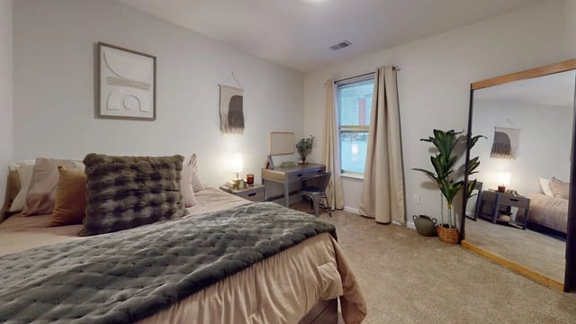 Bed desk lamp mirror plant bedroom at Block20