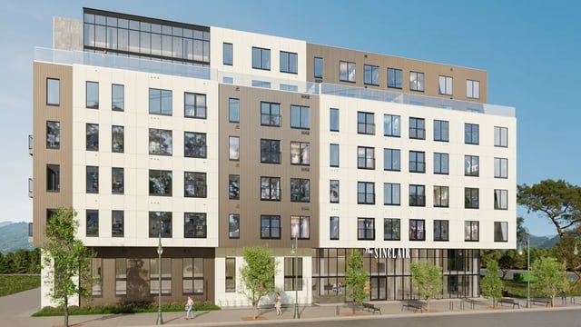 Modern building exterior with many windows and balconies exterior at The Sinclair in Austin Student Accommodation