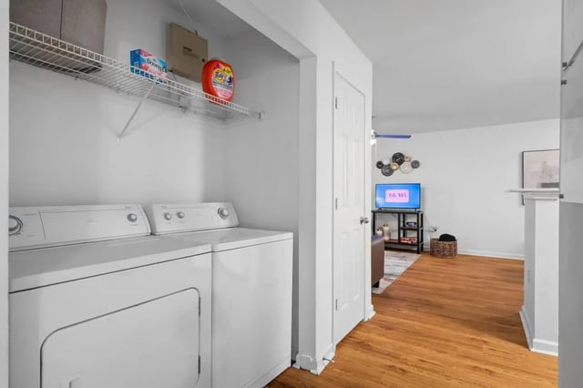 Washer dryer with shelf laundry living room at Astoria in Denton Student Accommodation