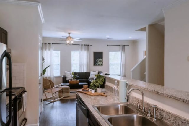 Kitchen with granite counters and living room Living Area at Athens Ridge in Athens Student Accommodation