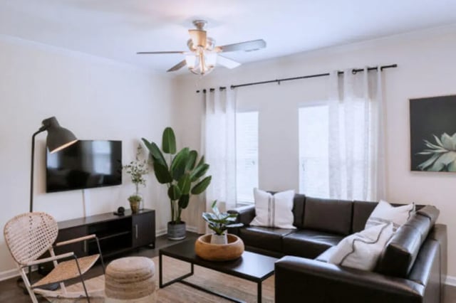 Leather sofa coffee table tv living room at Athens Ridge in Athens Student Accommodation