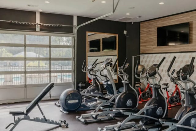 Elliptical machines weight bench exercise room at Athens Ridge in Athens Student Accommodation