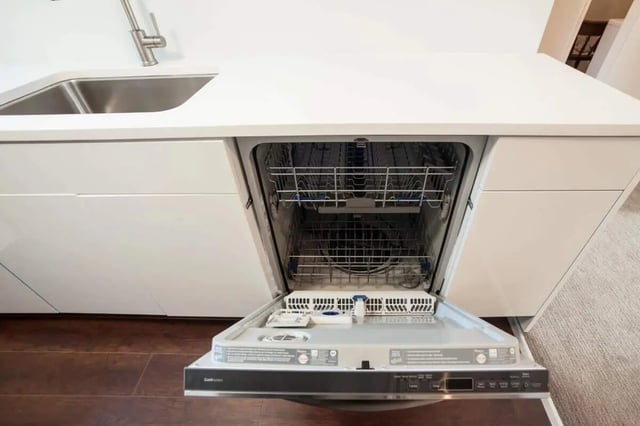 Dishwasher with open racks and sink kitchen at Campus Prime in Syracuse Student Accommodation