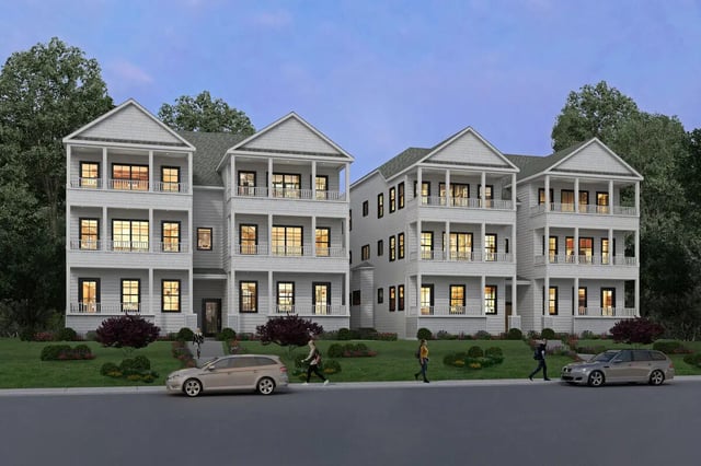 Modern apartment buildings with balconies exterior at Campus Prime in Syracuse Student Accommodation