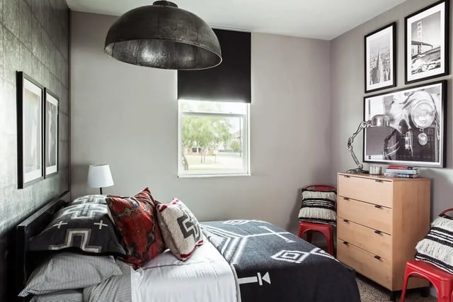 Bed chest of drawers framed art bedroom at Campus Quarters in Corpus Christi Student Accommodation