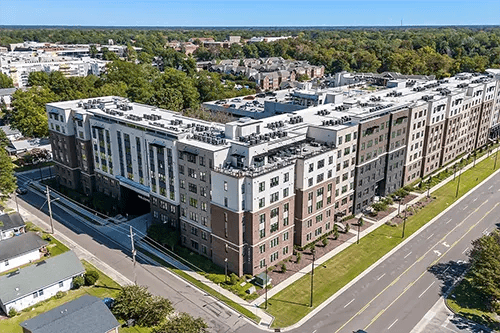 Modern building with apartments exterior at The Jolly Roger in Greenville Student Accommodation