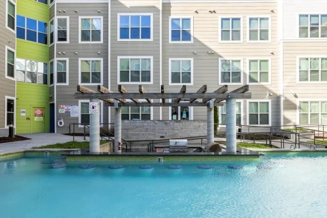 Pool with swim up bar exterior at The Boundary At West End in Greenville Student Accommodation