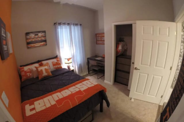 Bed desk and closet bedroom bedroom at The Knox Apartments in Knoxville Student Accommodation