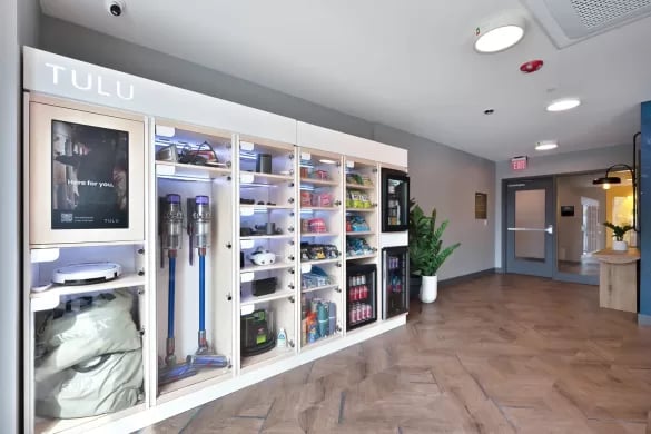 Vending machines with snacks and drinks common area at ANOVA Aggie Square in Sacramento Student Accommodation