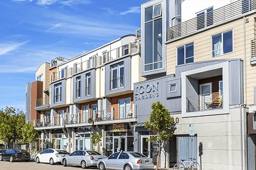 Modern student accommodation building with balconies exterior at ICON in Goleta Student Accommodation