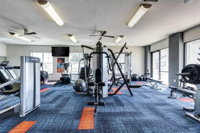 Weight machines treadmills exercise balls gym at High View in San Antonio Student Accommodation
