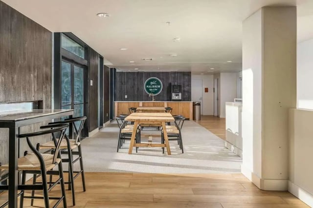 Bar stools at counter tables and coffee station communal area at Malibu Tucson Apartments in Tucson Student Accommodation