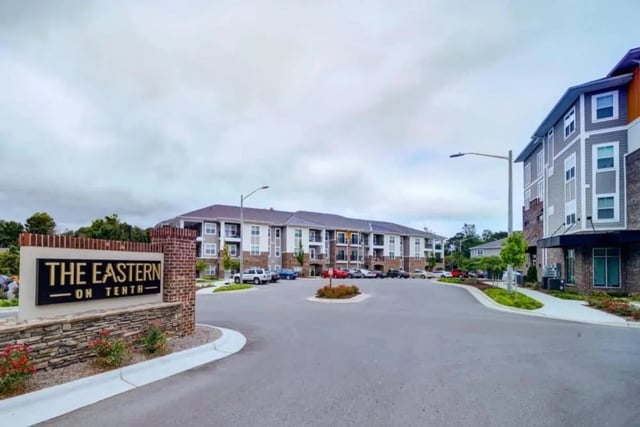 The Eastern on Tenth sign apartment buildings exterior at The Eastern On 10th in Greenville Student Accommodation