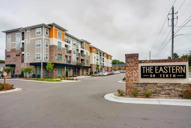 Apartment building sign exterior at The Eastern On 10th in Greenville Student Accommodation