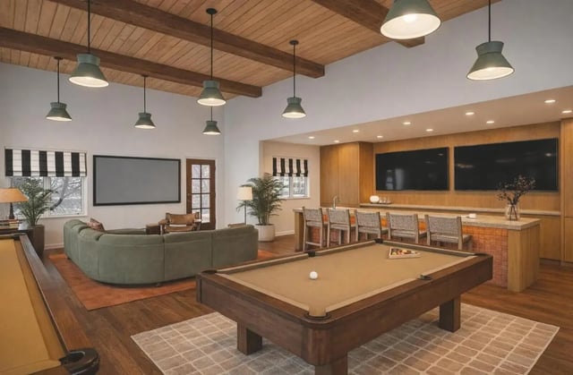 Pool tables couch and bar lounge area at The Ranch Student Apartments in San Marcos Student Accommodation