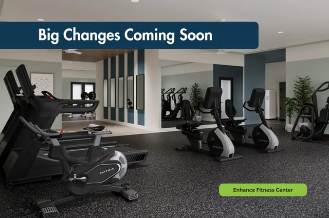 Treadmills stationary bikes exercise equipment fitness center at The View Apartments in State College Student Accommodation