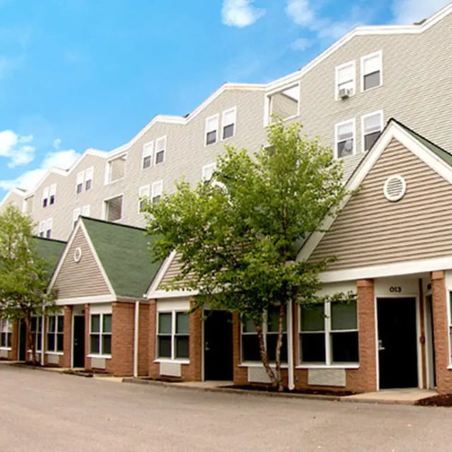 Apartment buildings with brick entrances exterior at Campus Side in Slippery Rock Student Accommodation