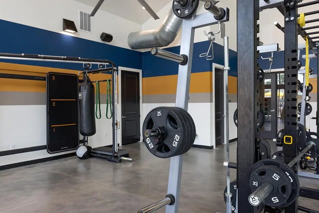 Gym equipment like punch bag and weights gym at University Trails Apartments in Ann Arbor Student Accommodation